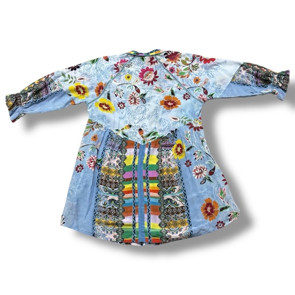 Johnny Was Rainbow Adonia Silk Tunic Floral Button Front Long Sleeve Size Small - Picture 4 of 7